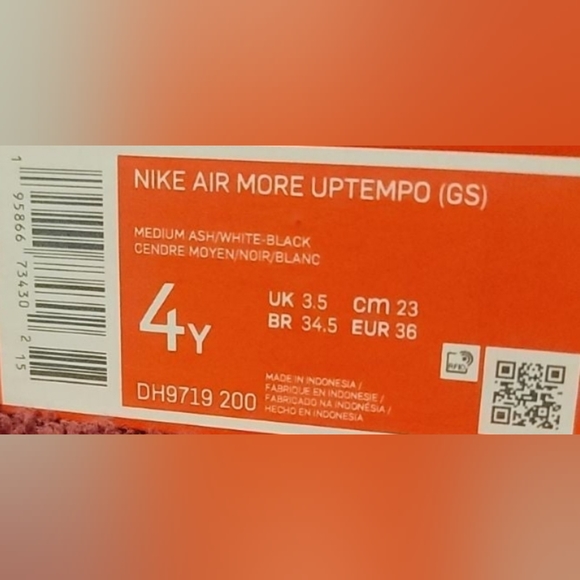 [Y-4]=(W-5.5) Nike Air More Uptempo GS  'Medium Ash SirenRed White' - Picture 9 of 9